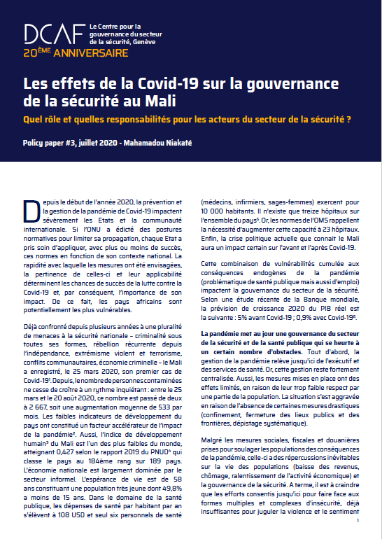 The Effects Of Covid 19 On Security Governance In Mali Dcaf Geneva Centre For Security Sector Governance